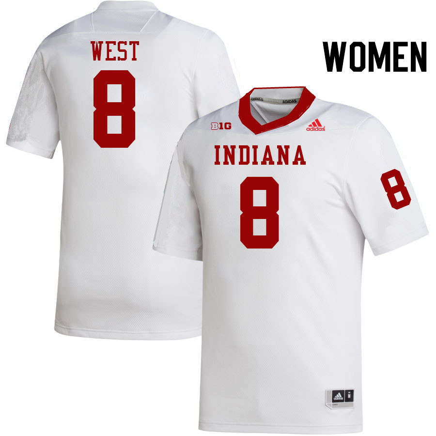 Women #8 CJ West Indiana Hoosiers College Football Jerseys Stitched-White